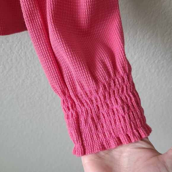 Altar’d State Milkmaid Square Neck‎ Thermal Top SZ Medium Smocked Pink Cropped - Picture 3 of 8